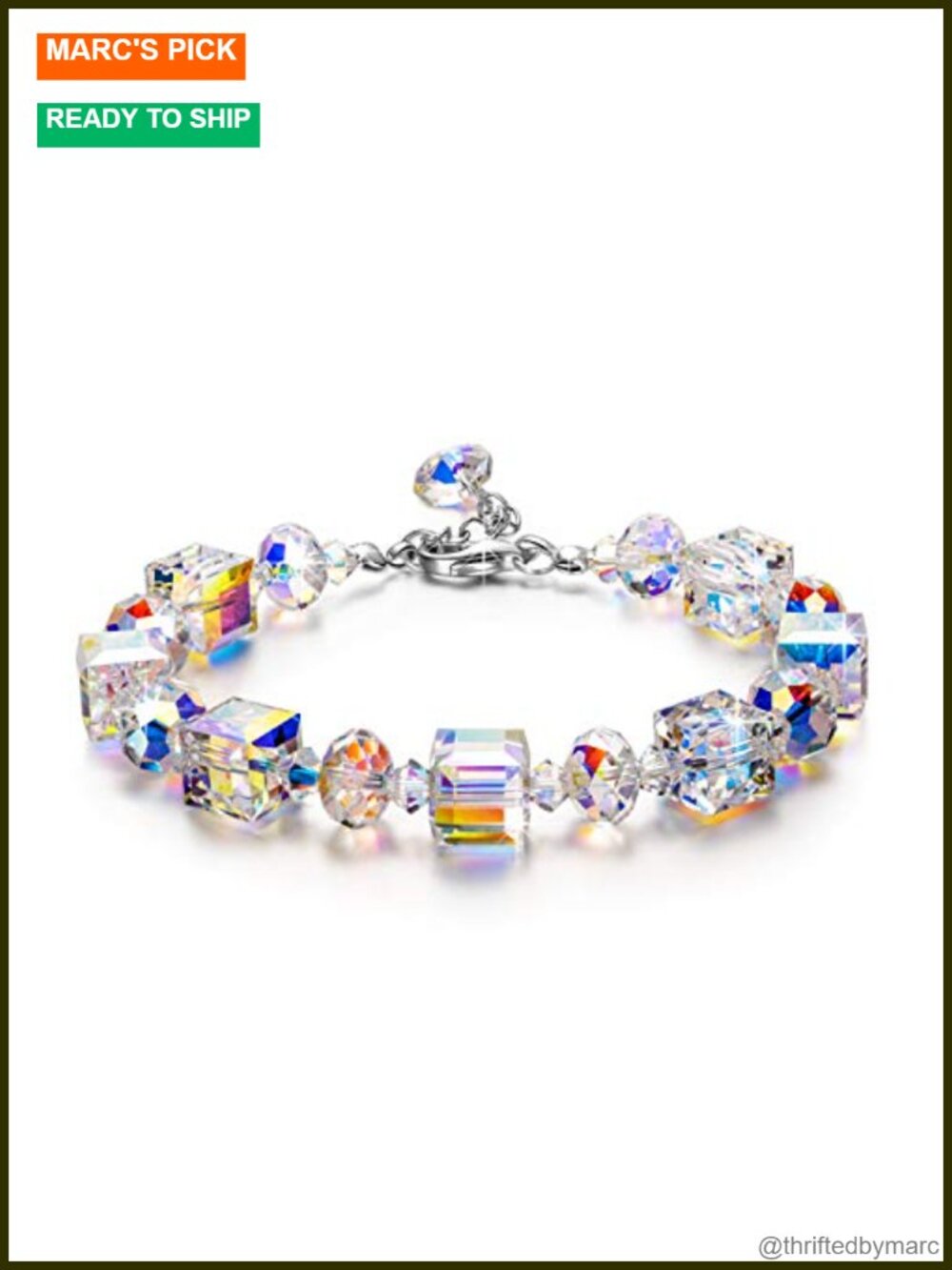 Sterling Silver Bracelet Aurora Borealis Crystals for Women with Jewelry Box,